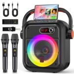 JYX Karaoke Machine with 2 Wireless Microphones, RGB Light PA System with Treble/Bass, Bluetooth Speaker